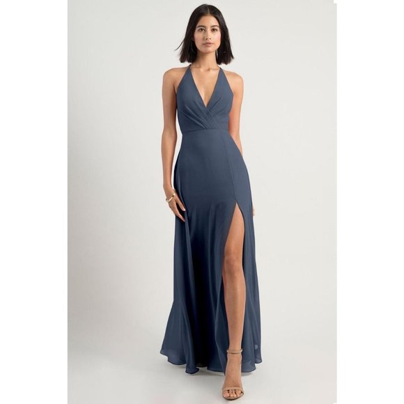 Jenny Yoo Navy Bryce Surplice V-Neck Maxi … - Picture 1 of 10